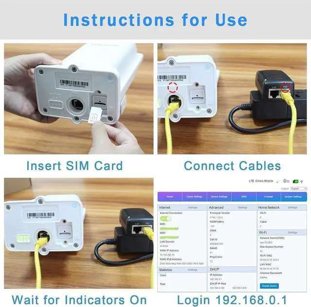Alt view image 6 of 6 - Outdoor 4G LTE Router with SIM Card Slot, CAT4 150Mbps CPE IP66 Waterproof Router with POE Adapter,Without WiFi,Not for Verizon