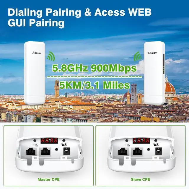 Alt view image 2 of 7 - Gigabit Wireless Bridges - Starlink WiFi Extender, 5.8G Point to Point Wireless Bridge Outdoor with 2 x 1Gbs LAN Ports, AdaLov 5KM WiFi Ethernet Bridge for PtP/PtMP, Outdoor CPE Work with Starlink