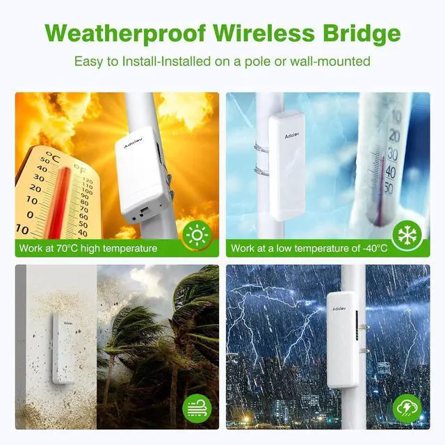 Alt view image 6 of 7 - Gigabit Wireless Bridges - Starlink WiFi Extender, 5.8G Point to Point Wireless Bridge Outdoor with 2 x 1Gbs LAN Ports, AdaLov 5KM WiFi Ethernet Bridge for PtP/PtMP, Outdoor CPE Work with Starlink