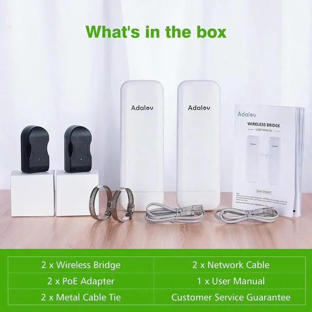 Alt view image 5 of 7 - Gigabit Wireless Bridges - Starlink WiFi Extender, 5.8G Point to Point Wireless Bridge Outdoor with 2 x 1Gbs LAN Ports, AdaLov 5KM WiFi Ethernet Bridge for PtP/PtMP, Outdoor CPE Work with Starlink