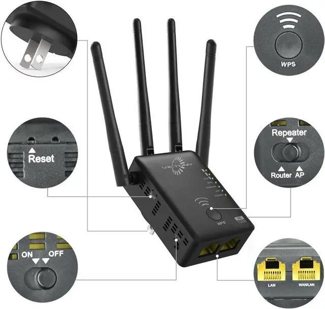 Alt view image 6 of 7 - VICTONYUS VICTONY WA1200 Wireless Range Extender 1200Mbps WiFi Extneder Dual Band with 4 External Antennas WiFi Signal Booster White