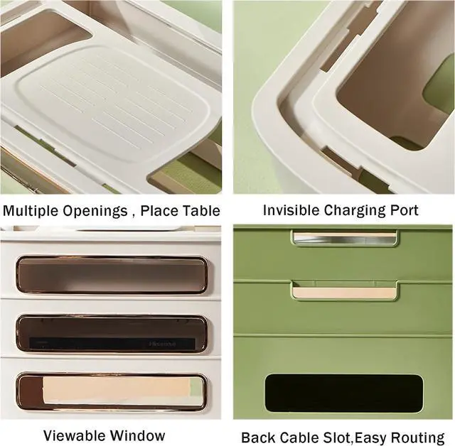 Alt view image 4 of 7 - WiFi Router Storage Box, Router Hider Box, Multi-Layer Desktop Cable Storage Box, Router Decorative Box Wall Mount, PP Cable Power Socket Organizer Box Shelf (Size:31.5×21.5×26 cm,Color:B.)