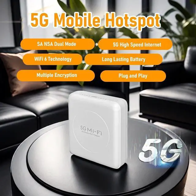 Alt view image 3 of 7 - 5G Mobile Hotspot, Portable WiFi Hotspot with SIM Card Slot, 1.6Gbps WiFi 6, Multiple Encryption, Connect Up to 32 Devices, Mobile Hotspot Device for Home, Travel, Vehicle