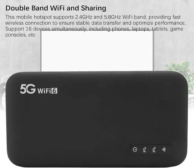 Alt view image 5 of 7 - 5G Mobile Hotspot WiFi 6, 5G Portable Router with SIM Card Slot, Support 16 Devices 6100mAh Battery, Portable Internet Devices for Travel and Home Use