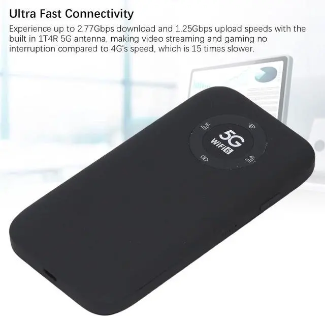 Alt view image 5 of 7 - 5G Mobile Hotspot, 2.4GHz / 5.8GHz Portable WiFi Hotspot for Travel, Pocket Hotspot Router with SIM Card Slot, Supports 16 Users, 7100mAh Battery for Travel Business (Black)