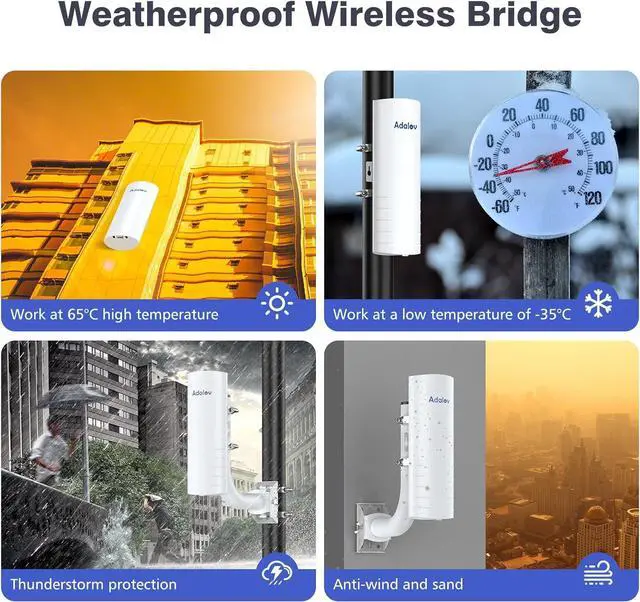 Alt view image 5 of 7 - 5KM Wireless Bridge with 2 x 1Gbs Ports and Bracket Mounts for Network Extend, AdaLov CPE361 Point to Point Wireless Bridges +Outdoor Wi-Fi Access Point with Bracket Mount, 1200Mbps Long Range