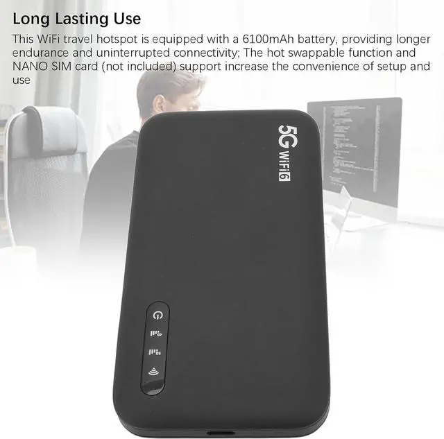 Alt view image 6 of 7 - 5G Mobile Hotspot WiFi 6, 5G Portable Router with SIM Card Slot, Support 16 Devices 6100mAh Battery, Portable Internet Devices for Travel and Home Use
