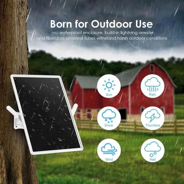 Alt view image 5 of 6 - Outdoor Dual Band WiFi Signal Amplifier for 2.4GHz Router,WiFi Repeater,300Mbps,Coverage Range up to 490ft/150m,15W/5V Solar Panel,20000mAh,IP65,Suitable for courtyards, Farms, and Commercial Spaces