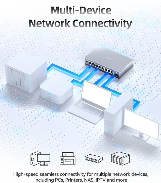 Alt view image 7 of 7 - 9-Port 2.5G Web Managed Ethernet Switch, VLAN/QoS/STP/IGMP/LACP Supported, Fanless Easy Smart 2.5Gb Network Switch, Aluminum Housing, Desktop/Wall-Mount