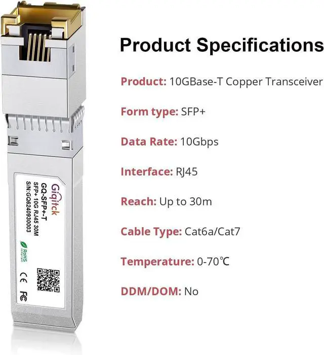 Alt view image 5 of 5 - SFP+ to RJ45 10GBase-T Module, 10Gbe Copper SFP to Ethernet Networking Transceiver for Cisco SFP-10G-T-S, Ubiquiti UniFi UF-RJ45-10G, Meraki, Supermicro and More, up to 30m,4pcs