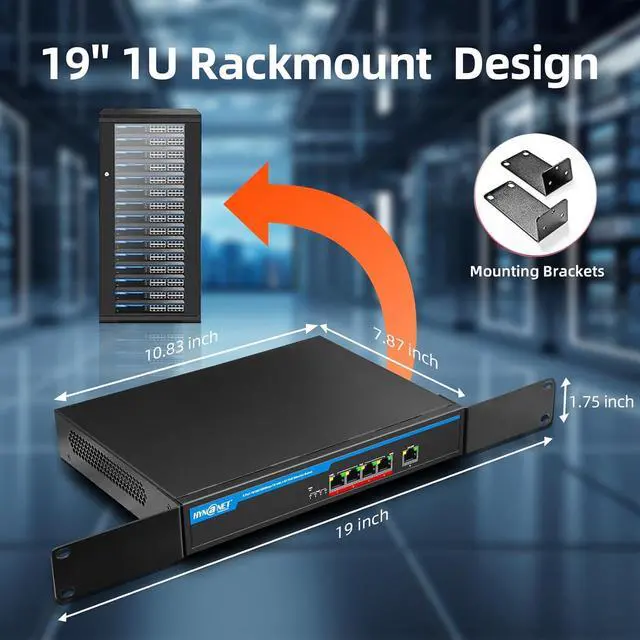 Alt view image 4 of 6 - 802.3bt 5 Port Gigabit PoE++ Switch, Built-in 150w Power, 4 Port 90w PoE++ for PTZ Cameras