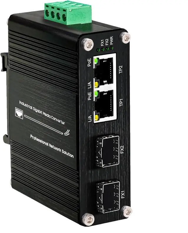 Main image of 2-Port PoE Gigabit Ethernet Switch with Dual SFP Ports - Industrial-Grade Unmanaged Switch, 12~48VDC Input, 30W PoE+, DIN-Rail or Wall Mount, Rugged Metal Design