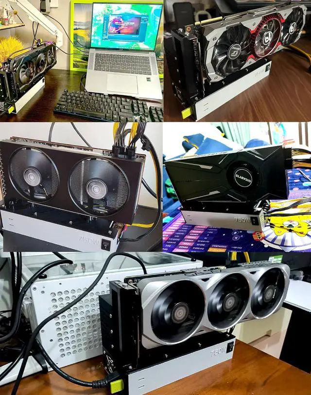 Alt view image 6 of 7 - External Graphics Card GPU Dock w/ 750W Power Supply, for nVidia Geforce RTX 4080 4090 3080 3090 AMD Radeon RX 6900 7900 6800 7800 XT XTX, Extra PCIE Adapter Docking Station Complete Assembly