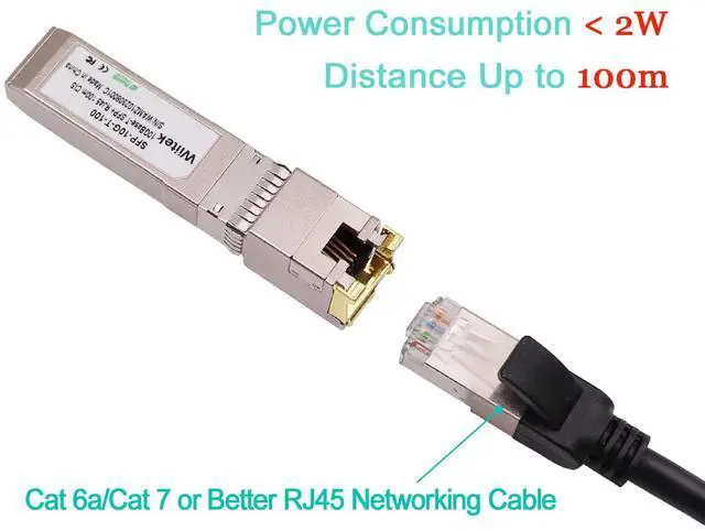 Alt view image 4 of 6 - 100 Meters, 10Gbps SFP+ to RJ45 Modules, 2.5G/5G/10GBase-T Copper RJ45 to SFP+ Transceiver, Compatible for Cisco SFP-10G-T-X, Ubiquiti, Netgear, Mikrotik, Low Power Consumption