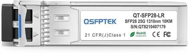 Alt view image 2 of 4 - QSFPTEK 25G SFP28 Module, 25GBASE-LR 25 Gigabit SFP LC Fiber Ethernet Single-Mode Transceiver 25GBASE-LR Mini-gbic for Arista Networks SFP-25G-LR, 1310nm, 10km, with DDM