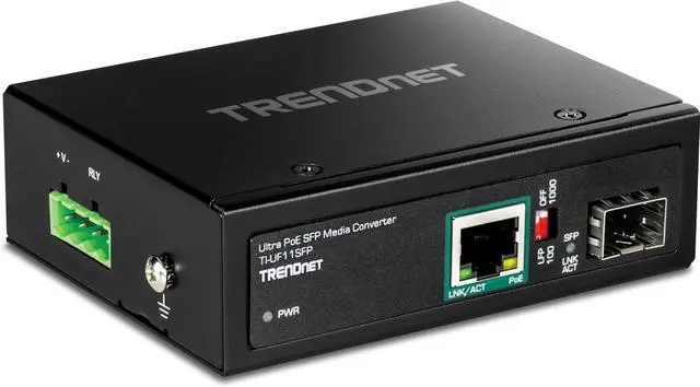Alt view image 7 of 7 - TRENDnet Hardened Industrial SFP to Gigabit UPoE Media Converter, IP30 Rated Housing, Includes DIN-Rail & Wall Mounts, Operating Temp. -40 to 75 °C (-40 to 167 °F), TI-UF11SFP, Black