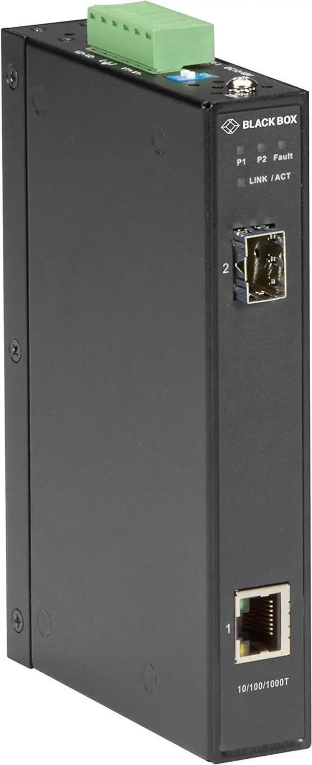 Main image of Black Box LGC280 Series Gigabit Industrial Media Converter SFP - 1 x Network (RJ-45) - Gigabit Ethernet - 10/100/1000Base-T, 1000Base-X - 1 x Expansion Slots - SFP (mini-GBIC) - 1 x SFP Slots - Rail-m