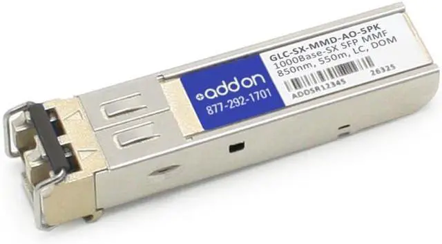 Main image of Add-On Computer Products AddOn 5-Pack of Cisco GLC-SX-Mmd Compatible TAA Compliant 1000Base-SX SFP Transceiver (MMF, 850Nm, 550M, LC, DOM)