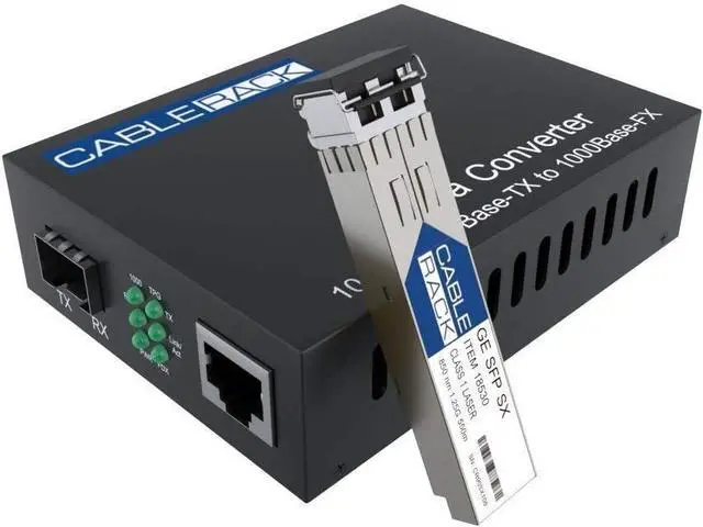 Main image of Gigabit Media Converter LC Multi-Mode Fiber Media Converter, up to 550m, 10/100/1000Base-Tx to 1000Base-SX (SX Transceiver Included) by CableRack