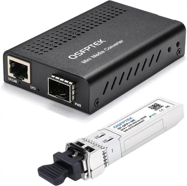 Main image of 10G Mini Media Coverter, 10 Gigabit Fiber to 10Gb Copper UTP Media Converter with 10Gb SFP+ SR Transceiver, 10Gbase-SR SFP+ Ethernet Module