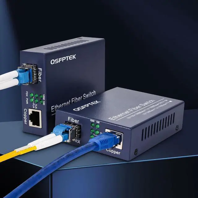 Alt view image 3 of 7 - A Pair Gigabit Ethernet Media Converter, 10/100/1000Mbps Networks Ethernet to Fiber Media Converter, with 2pcs 1000Base-LX SFP Module and 4pack OM3 LC to LC Fiber Patch Cable