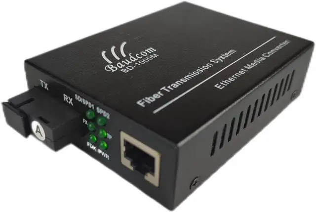 Alt view image 3 of 7 - Gigabit Ethernet Fiber Media Converter 10/100/1000M, BIDI 40km, Integrated Singlemode SC Transceivers, RJ45 to 1000Base-LX