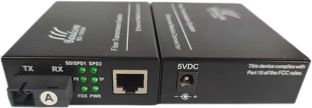 Alt view image 7 of 7 - Gigabit Ethernet Fiber Media Converter 10/100/1000M, BIDI 40km, Integrated Singlemode SC Transceivers, RJ45 to 1000Base-LX