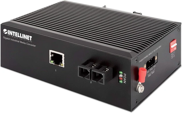 Main image of Intellinet Gigabit Fiber Media Converter SC Single Mode DIN Rail 12V DC