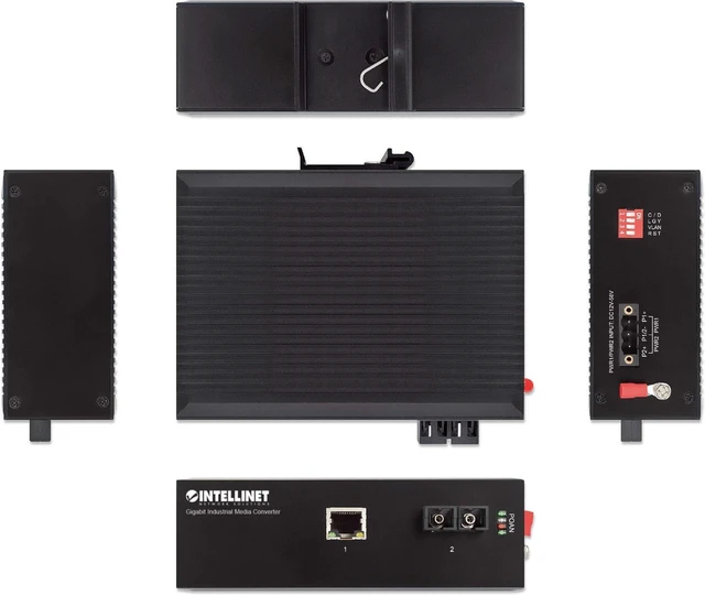 Alt view image 3 of 5 - Intellinet Gigabit Fiber Media Converter SC Single Mode DIN Rail 12V DC