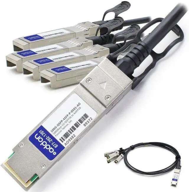 Main image of AddOn 100G-QSFP-4SFP-P-0501-AO Brocade Compatible TAA Compliant 100GBase-CU QSFP28 to 4xSFP28 Direct Attach Cable (Passive Twinax, 5m)