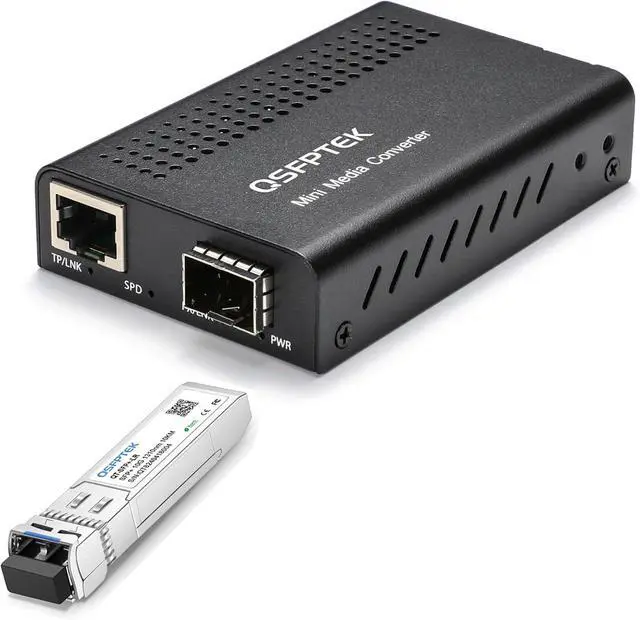 Main image of 10G Media Converter with 10Gbse-LR SFP+ Module, RJ45 to SFP+ Fiber, 1 x 10G RJ-45 Port, 1 x 10Gbps SFP+ Slot, 10Gbe SFP Module for Cisco Power Adapter Included