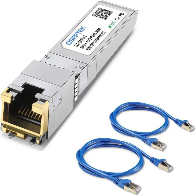 Main image of 10GBASE-T SFP+ to RJ45 Transceiver, 10G Ethernet Copper Module, with 2pcs 0.5M CAT7 Ethernet Cable, Blue High Speed STP Internet Cable RJ45 Patch Cable for SFP Module, Computer, Laptop, etc