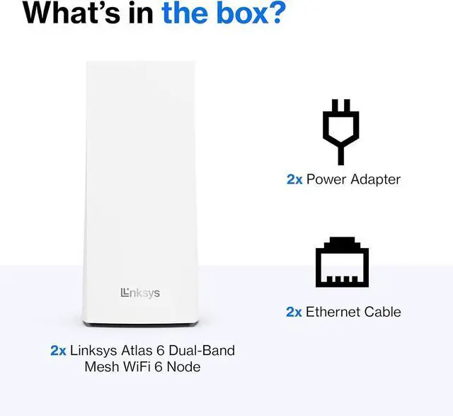 Alt view image 7 of 7 - Linksys Atlas WiFi 6 Router Home WiFi Mesh System, Dual-Band, 4,000 Sq. ft Coverage, 50+ Devices, Speeds up to (AX3000) 3.0Gbps - MX2000 2-Pack