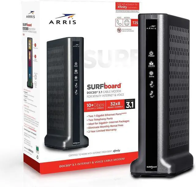 Alt view image 5 of 7 - ARRIS (T25) - Cable Modem - Fast DOCSIS 3.1 Gigabit Cable Modem , Comcast Xfinity Internet & Voice , Two 1 Gbps Ports, 800 Mbps Max with Xfinity Plan