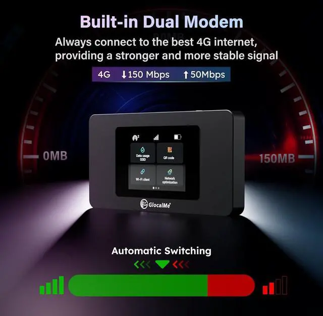 Alt view image 2 of 7 - GlocalMe DuoTurbo 4G LTE Portable WiFi Hotspot for Travel in 200+ Countries, Mobile Hotspot Device with Global 1.1GB Data 30Days, SIMFREE and Dual Modem, 10 Devices Connected(Black)