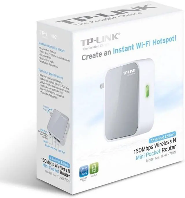 Alt view image 4 of 4 - TP-Link N150 Wireless Wi-Fi Mini Router with Range Extender/Access Point/TV Adapter Modes (TL-WR710N)
