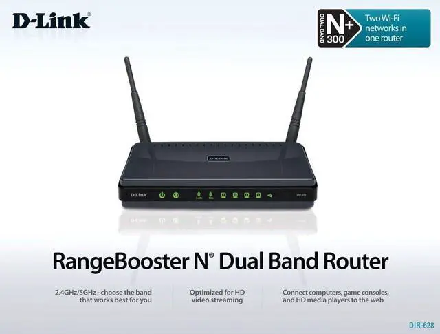 Main image of D-Link RangeBooster DIR-628 300Mbps 802.11n Dual-Band Wireless LAN/Firewall 4-Port Router w/USB SharePort Technology
