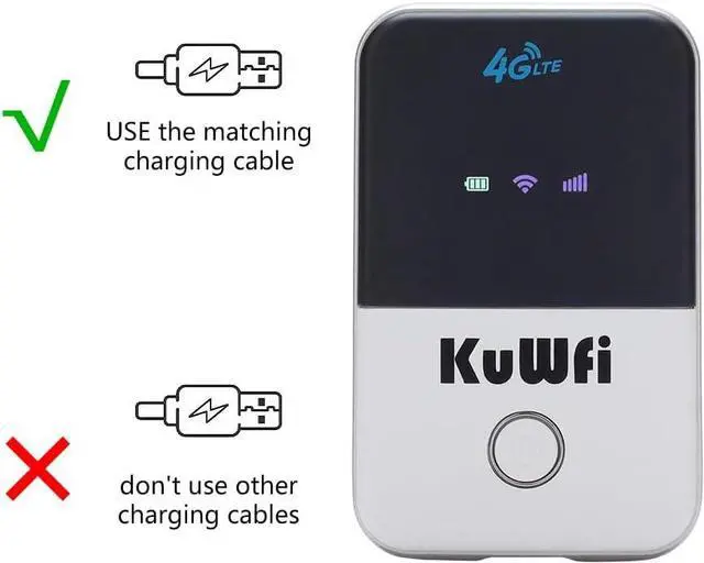 Alt view image 2 of 7 - KuWFi 4G LTE Mobile WiFi Hotspot Unlocked Travel Partner Wireless 4G Router with SIM Card Slot Support LTE FDD B2/B4/B5/B12/B17 Network Band for AT&T/T-Mobile