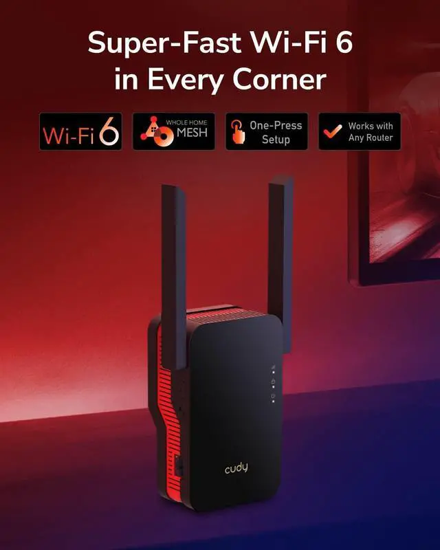 Alt view image 2 of 7 - Cudy AX3000 Dual Band Wi-Fi 6 Extender, WiFi 6 Repeater Coverage up to 3000 Sq.Ft. and 70 Devices, 802.11ax, 160MHz, MU-MIMO, Beamforming, OFDMA, WPA3