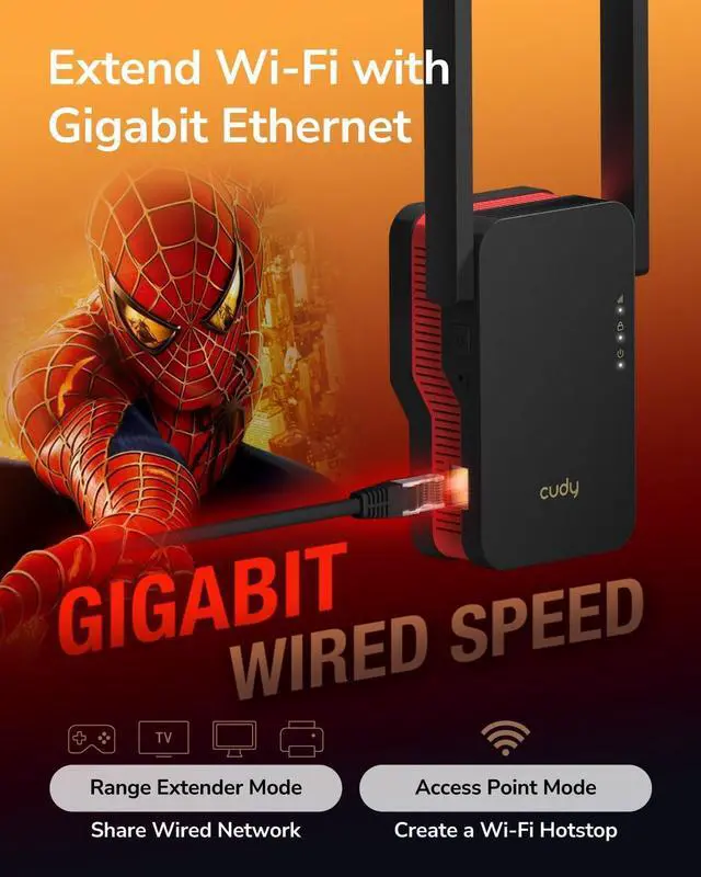 Alt view image 4 of 7 - Cudy AX3000 Dual Band Wi-Fi 6 Extender, WiFi 6 Repeater Coverage up to 3000 Sq.Ft. and 70 Devices, 802.11ax, 160MHz, MU-MIMO, Beamforming, OFDMA, WPA3