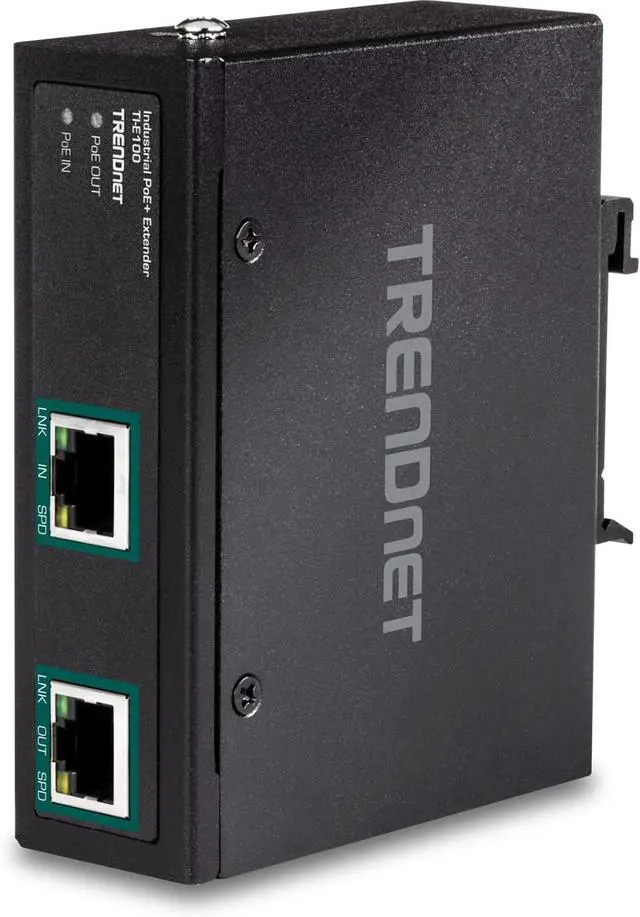 Main image of TRENDnet Industrial Gigabit PoE+ Extender, TI-E100, Single Port PoE, Power Over Ethernet, Supports PoE (15.4W) and PoE+ (30W), Extends 100m, Cascade 2 Units for Distance Up to 300m (984 ft.), IP30