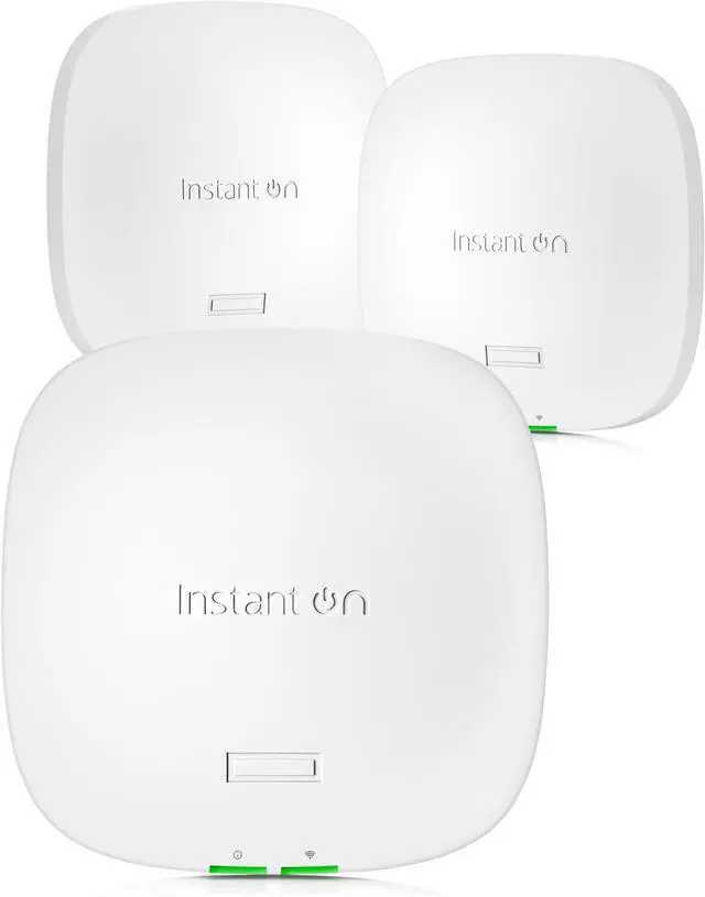 Main image of HPE Networking Instant On Access Point AP21 2x2 WiFi 6 Indoor Wireless Access Point (3 Pack) | Single-Room, Secure, Smart Mesh Support | Power Source Not Included | US Model (S1T08A-3PACK)
