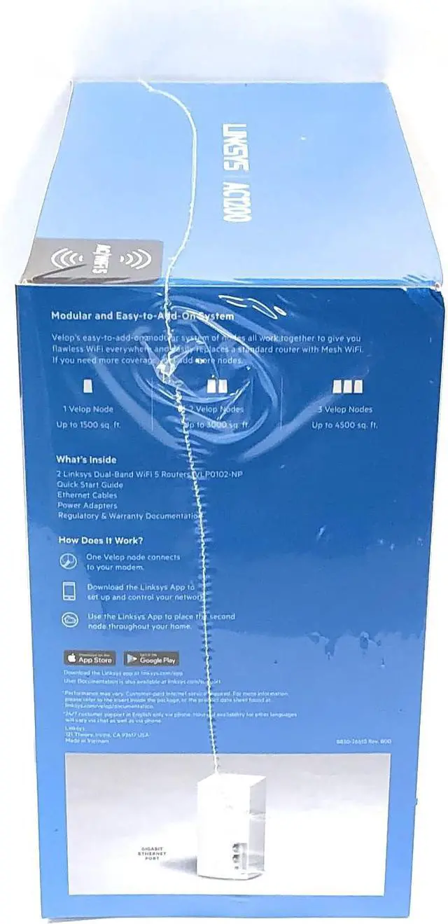 Alt view image 4 of 4 - Linksys Velop Mesh Home WiFi System, 3,000 Sq. ft, 20+ Devices, 1.3Gbps - VLP0102-NP