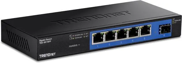 Main image of TRENDnet 5-Port Gigabit Compact Metal Desktop Switch with SFP Slot, TEG-S51SFP , Fanless Design, Wall Mountable, Lifetime Protection, Black