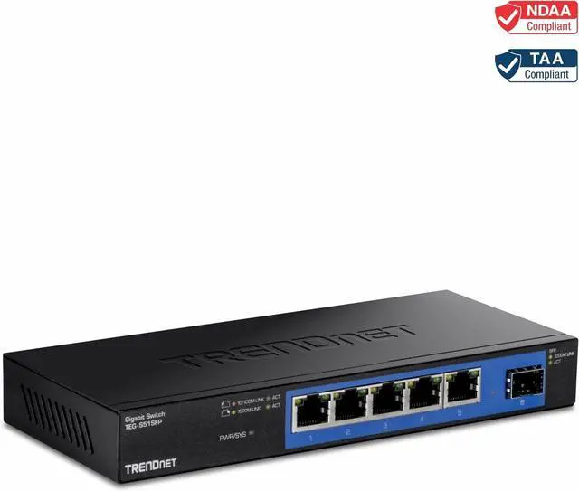 Alt view image 5 of 7 - TRENDnet 5-Port Gigabit Compact Metal Desktop Switch with SFP Slot, TEG-S51SFP , Fanless Design, Wall Mountable, Lifetime Protection, Black