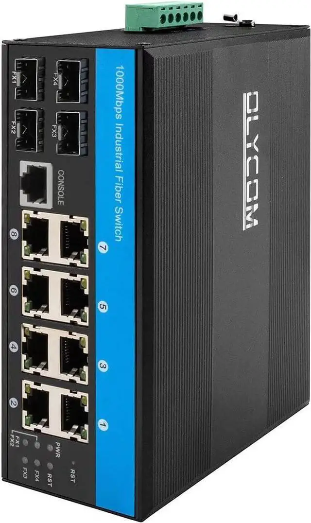 Alt view image 3 of 7 - Managed Outdoor Switch L2 10/100/1000M 8 Port RJ45 4 Port SFP with Din Rail Mounted Vlan QoS STP/RSTP