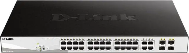 Main image of D-Link 28-Port Gigabit Smart Managed PoE+ Switch |24 PoE+ Ports (193W) + 4 SFP Combo Ports |L2+ | VLANs | Web Managed | Surveillance Mode | Rackmount | NDAA Compliant |Lifetime Warranty (DGS-1210-28P)