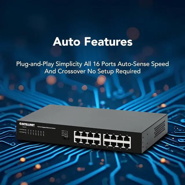 Alt view image 3 of 7 - Intellinet 16 Port Gigabit Ethernet Switch  10 / 100 / 1000 Mbps  Unmanaged,Metal Housing, Fanless Quiet, Long Distance, VLAN & Extend Mode  for Computer Desktop Networking-3 Yr Mfg Warranty561815