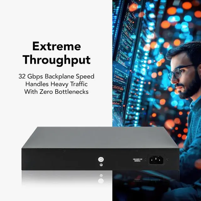 Alt view image 4 of 7 - Intellinet 16 Port Gigabit Ethernet Switch  10 / 100 / 1000 Mbps  Unmanaged,Metal Housing, Fanless Quiet, Long Distance, VLAN & Extend Mode  for Computer Desktop Networking-3 Yr Mfg Warranty561815