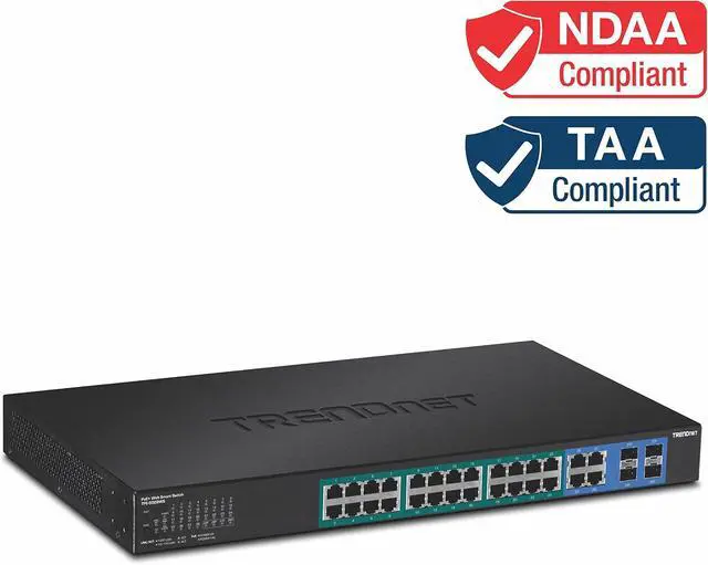 Alt view image 2 of 7 - TRENDnet 28-Port Web Smart PoE+ Switch, 24 x Gigabit PoE+ Ports, 4 x Shared Gigabit Ports (RJ-45 or SFP), VLAN, QoS, LACP, IPv6 Support, 370W PoE Power Budget, Lifetime Protection, TPE-5028WS